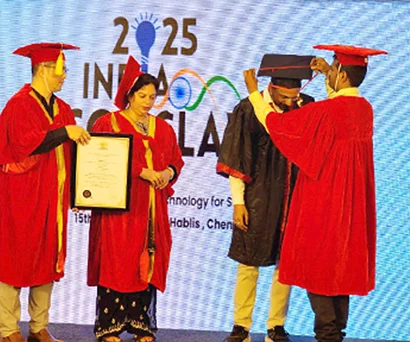 Dr. Sabyasachi Saha being felicitated with a certificate at India Conclave 2025, Chennai