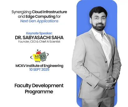 Poster: Dr. Sabyasachi Saha, keynote speaker on cloud infrastructure and edge computing, MCKV Institute of Engineering, 10 September 2025