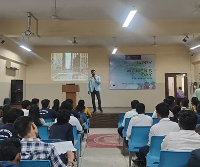 Dr. Sabyasachi Saha addressing the audience at Nopany Institute of Management Studies