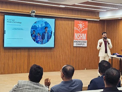 Audience listening to Dr. Sabyasachi Saha at NSHM Knowledge Campus during the NSHM Inauguration 2026