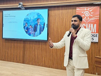 Dr. Sabyasachi Saha speaking on the scope of BCA and BCA AI-ML careers at the NSHM Inauguration 2026