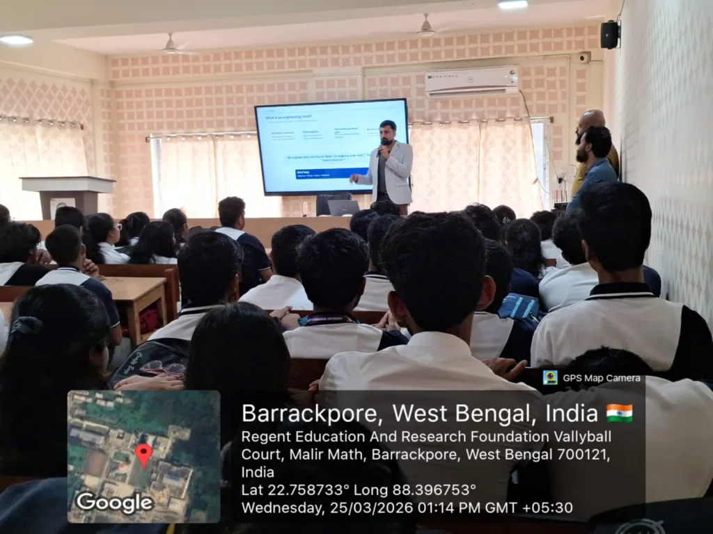 Students attending Dr. Sabyasachi Saha's session 'Take on Techies: How to Shape an Engineering Mind' at Swami Vivekananda University, Barrackpore